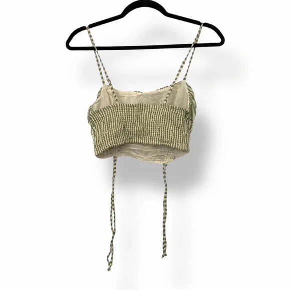 Urban Outfitters Deja Cinched Cami Striped Crop Top Green & White - Picture 3 of 5